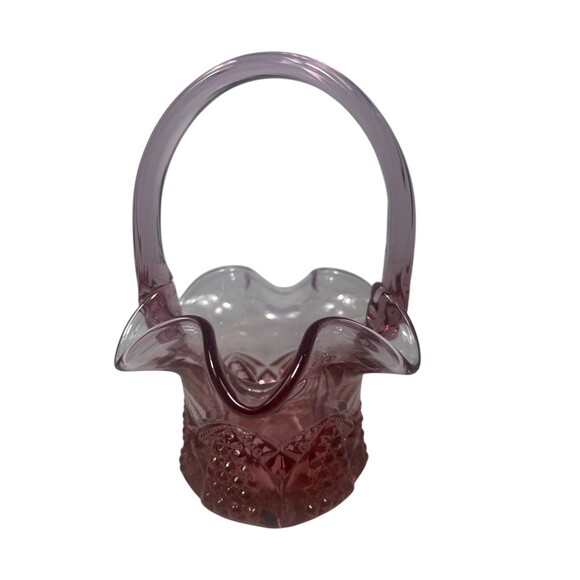 Vintage Fenton Colonial Button & Arch Basket Ruffled Edge Pink Dusty Rose MCM - Picture 9 of 10